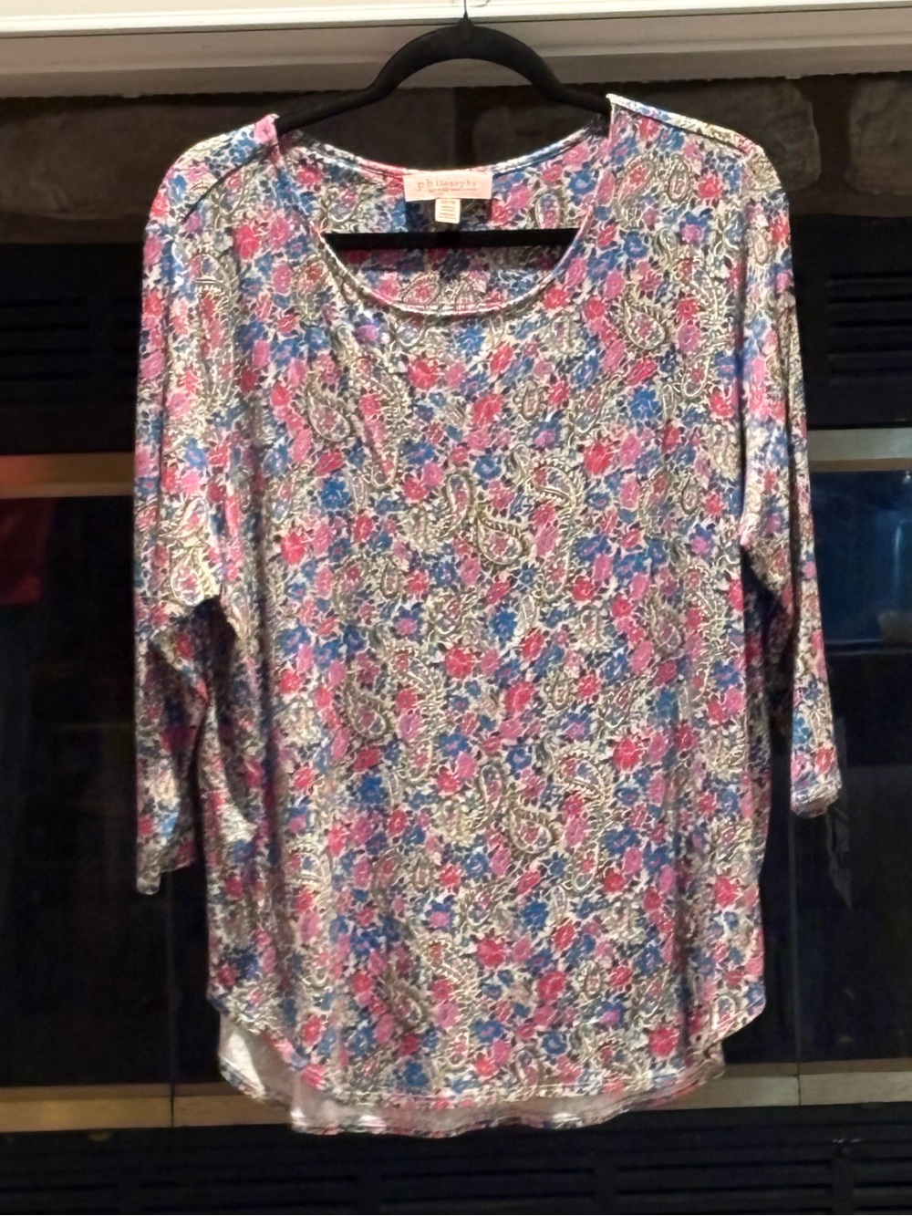 Philosophy Floral Print Long-Sleeve Tee in Pink and Blue